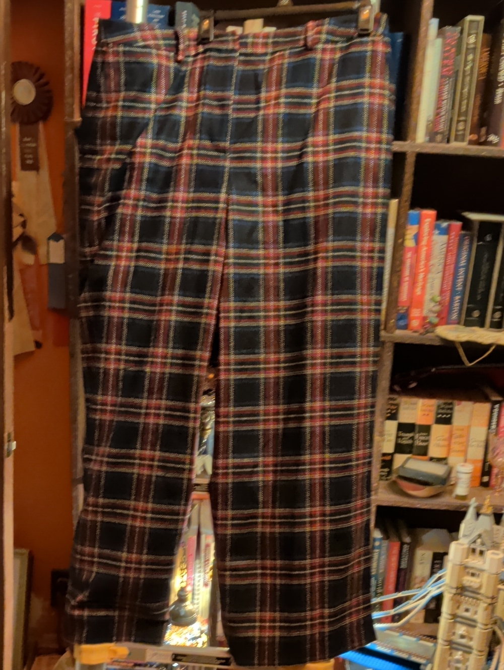Boden Plaid Chinos in Black with Red and Blue Check